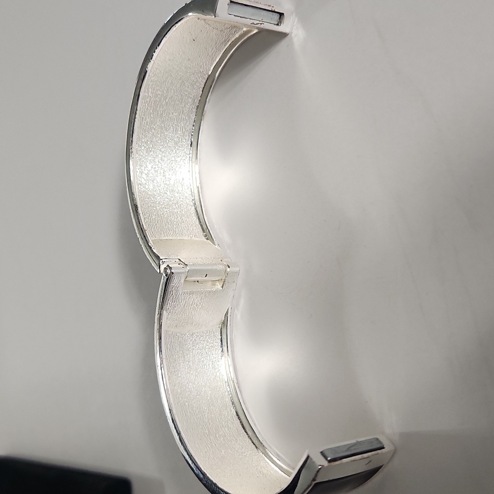 Silver & Deep Red Merlot Enamel Hinge Bangle Bracelet – Modern Statement Cuff - Picture 6 of 8